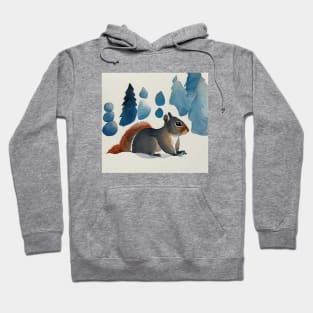 Squirrel in snow with Winter Pine Trees, Outdoors Winter Vibes, Hoodie